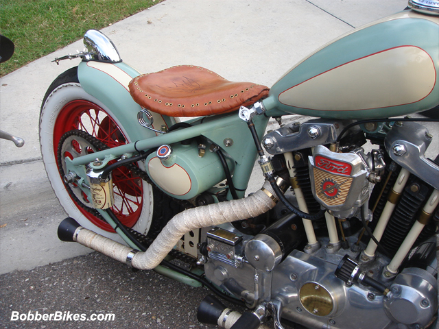 Pic of right back of ironhead motorcycle.