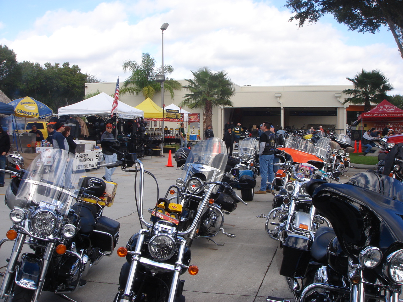 Motorcycles lined up and ready to roll.